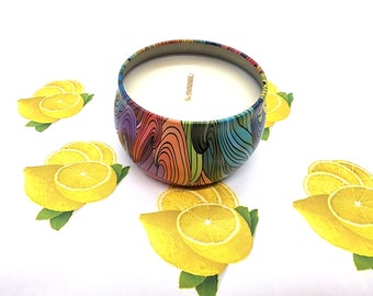 Lemon Scented Candle, Vegan Candle, Homemade Candles,  Candles, Tin Candle, Container Candle