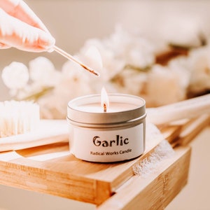 Garlic Scented Candle Vegan Soy Wax, Homemade Home Gift Candles, Tin  Container Candle 