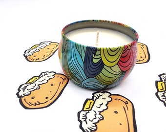 Baked Potato Scented Candle Vegan Soy Wax, Homemade Home Gift Candles, Tin Container Candle