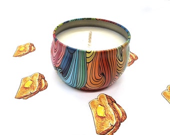 Buttered Toast Scented Candle Vegan Soy Wax, Homemade Home Gift Candles, Tin Container Candle
