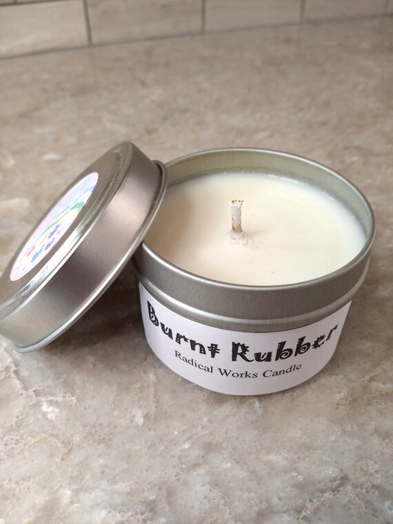 Burnt Rubber Scented Candle, Vegan Candle, Homemade Candles, Natural  Candles, Tin Candle, Container Candle, Holiday 