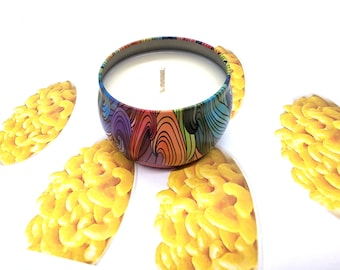 Mac and Cheese Scented Candle, Vegan Candle, Homemade Candles,  Candles, Tin Candle, Container Candle