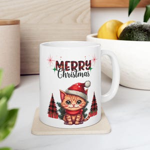 Cute Christmas Ceramic Mug, Christmas Gift, Hot Cocoa Cup, Winter Decor, Coffee Lover&#39;s Mug