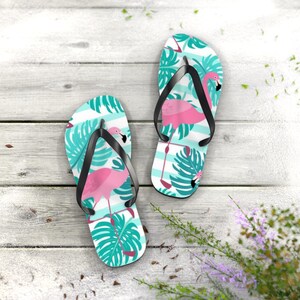 Tropical Flamingo Flip Flops | Summer Beach Sandals, Vacation Footwear, Pool Party Accessories, Fun Outdoor Slip-Ons