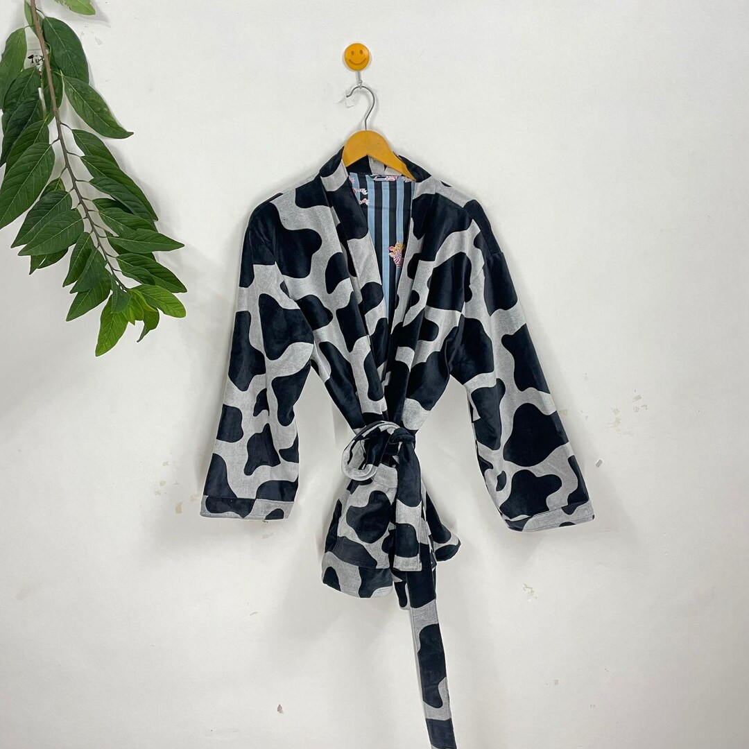 Handmade Velvet Cow Print Kimono Robe | Boho Loungewear - Etsy
