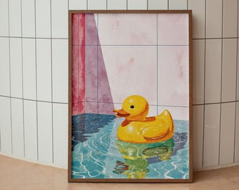 Rubber Duck Pool Print – Retro Digital Poster with Summer Vibes - Mid-Century