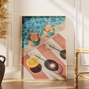 Retro Summer Poolside Drinks Printable Wall Art – Colorful and Elegant Digital Download for Chic Vintage Home Decor