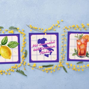Zestaw z włoskim nadrukiem – Mi Manchi Bellissima Italia – Cytryna, Aperol Spritz, Mapa – Dekoracja kuchni śródziemnomorskiej