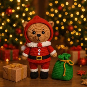 PATTERN PDF, Santa Claus Knitting, Teddy Bear Crochet Pattern PDF Download, Knitted Santa&#39;s Christmas Costume, Xmas Gifts, Christmas Crochet