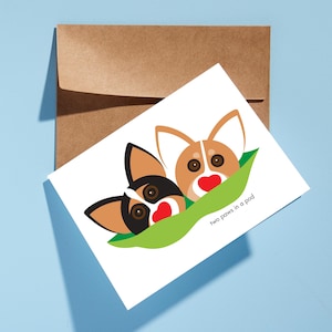 Tarjeta de Corgi "Dos Patas en una Vaina" - Tarjeta de felicitación con un adorable perro - Tarjeta con un juego de palabras con vainas de guisantes - Tarjeta para mejor amigo o pareja - Interior en blanco