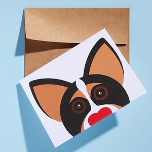 Biglietto d'auguri Maru Love Corgi – Biglietto d'auguri con un simpatico cane tricolore – Biglietto con il naso a cuore per gli amanti dei cani – Interno vuoto – Biglietto per amicizia o semplicemente perché