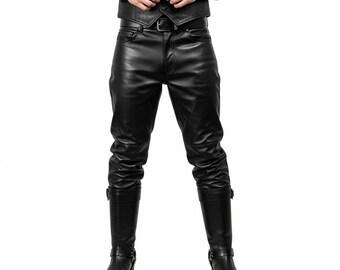 Mens Genuine Sheep Skin Leather Pants - Black Pants - Custom Leather Jeans - Handmade Real Leather Pants | Gift for Him