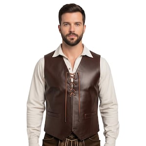 Mens Handcrafted Brown Leather Cosplay Vest | Real Leather Fantasy Armor | Custom Fit LARP Warrior Outerwear | Gift for Him