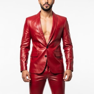 Mens Real Lambskin Red Leather Blazer Jacket | Classic Style Red Leather Coat | Perfect Gift for Him