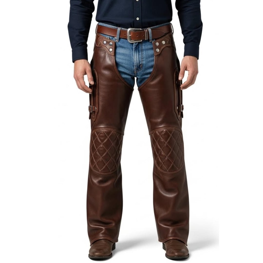 Genuine Brown Leather Chaps for Men | Real Leather Biker Chaps | Custom ...