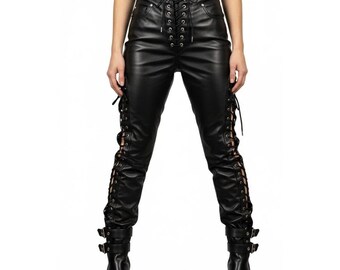 Handmade Black Leather Cargo Pants for Men | Stylish Functional Design | Custom Sizes Available | Gift for him