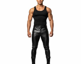 Mens Genuine Sheep Leather Pants - Black Leather Pants for Man - Leather Jeans - Handmade Leather Pants | Gift for Him