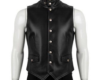 Mens Genuine Black Leather Biker Vest with Armor | Real Leather Cosplay | Customizable Motorcycle Style | Gift for Him