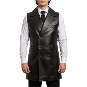 Mens Custom Black Leather Duster Vest | Gothic Cosplay Costume | Handcrafted Long Leather Outerwear | Gift for Him