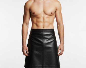 Mens Handmade 100% Genuine Lambskin Black Leather Kilt | Personalized LGBTQ+ Fashion Outerwear | Gift for Him