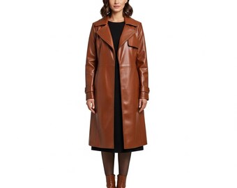 Vintage Brown Suede Trench Coat for Women | Handmade Long Suede Leather Overcoat | Western Style Gift for Her
