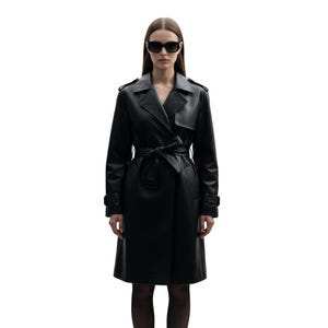 Women Short Leather Coat | Black Trench Coat | Long Leather Coat |  Lambskin Leather  Trench Coat | Ladies Long Leather Coat | Gift for Her