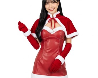 Red Leather Christmas Dress for Women - Santa Claus Leather Costume, Premium Red Leather Santa Suit with Belt & Hat | Gift for Her
