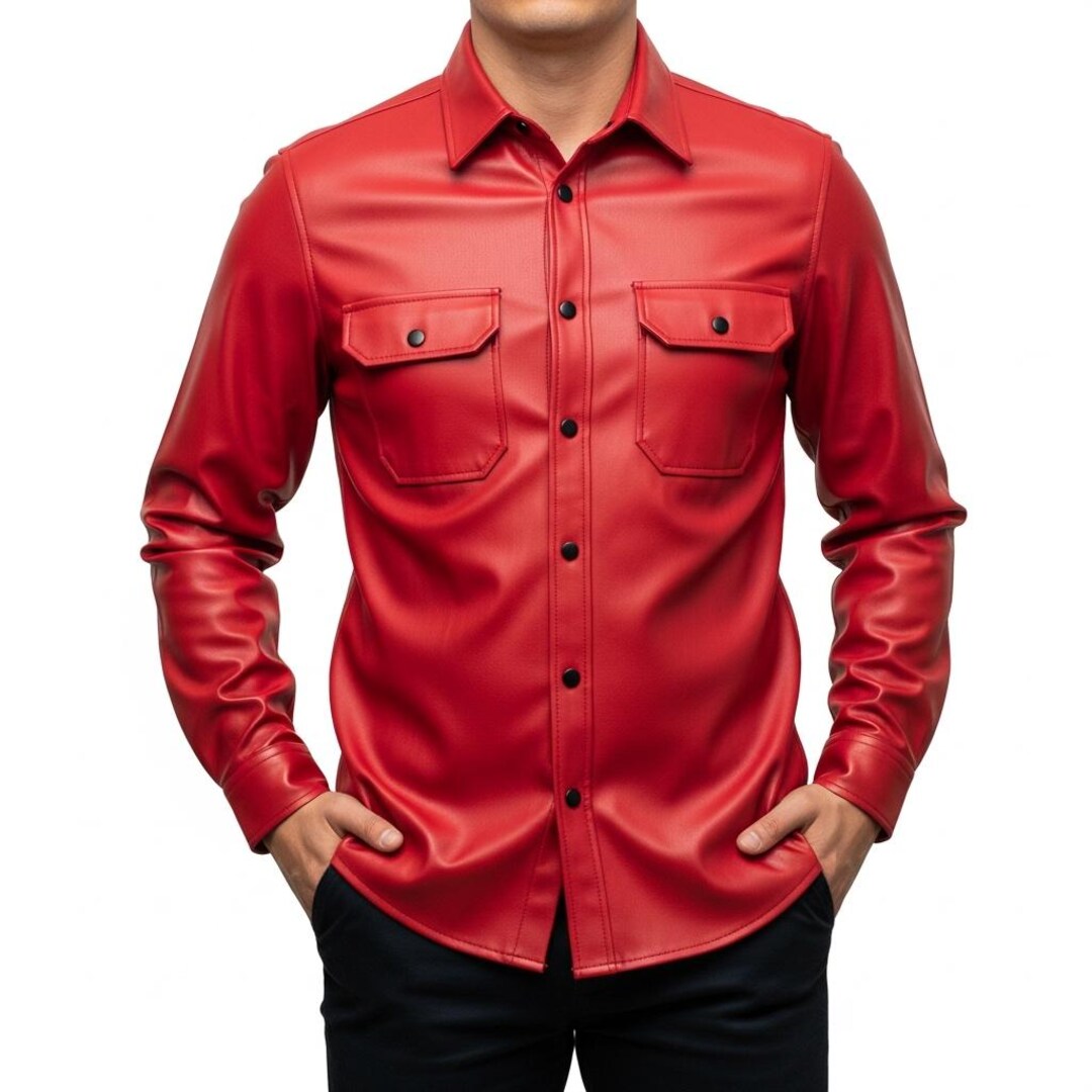Mens Red Leather Shirt