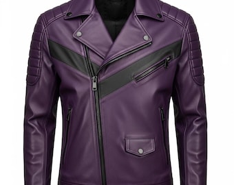 Purple Sheepskin Leather Biker Jacket: Handmade Motorcycle Cosplay