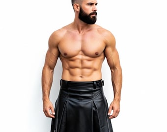 Mens 100% Real Lambskin Black Leather Kilt | Genuine LGBTQ+ Fashion Gladiator Kilt | Handmade & Personalized Outerwear | Gift for Him