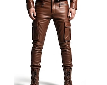 Handmade Black Leather Cargo Pants for Men | Stylish Functional Design | Custom Sizes Available | Gift for him