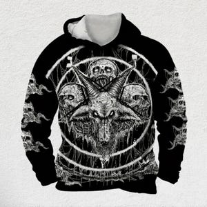 Gothic Goat Skull Hoodie – Dark Occult Aesthetic Sweatshirt for Men and Women