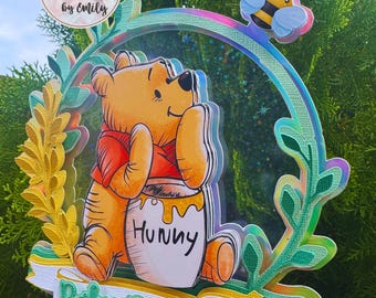 Honey bear Themed 3D Cake Topper LED Light | Personalised Cake Topper, Birthday Cake Topper, party favour box