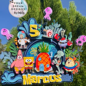 SpongeBob square pants 3D Cake Topper Shaker and LED Light | Personalised Cake Topper, Birthday Cake Topper, party favour box