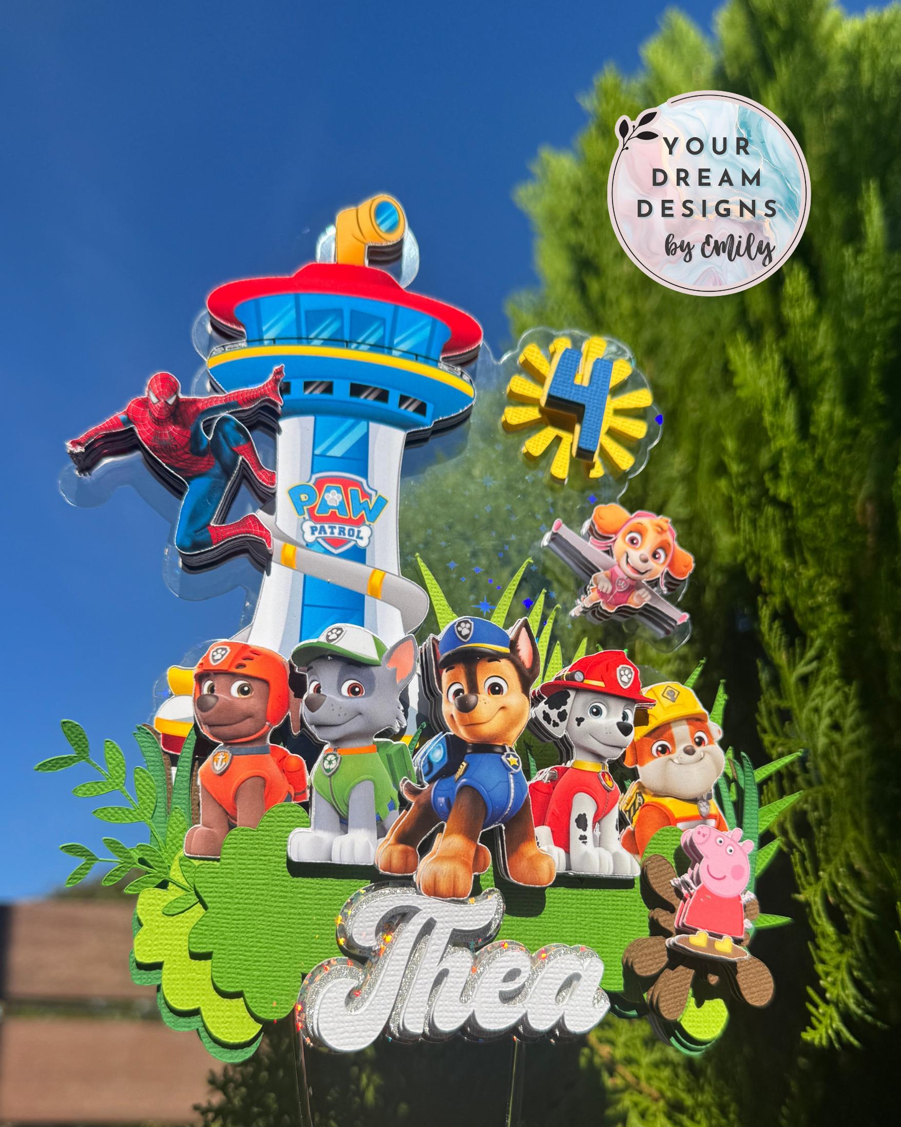 Paw Patrol Themed 3D Cake Topper LED Light | Personalised Cake Topper, Birthday Cake Topper, party favour box