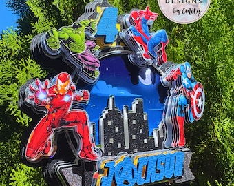 Avengers Themed 3D Cake Topper LED Light | Personalised Cake Topper, Birthday Cake Topper, party favour box