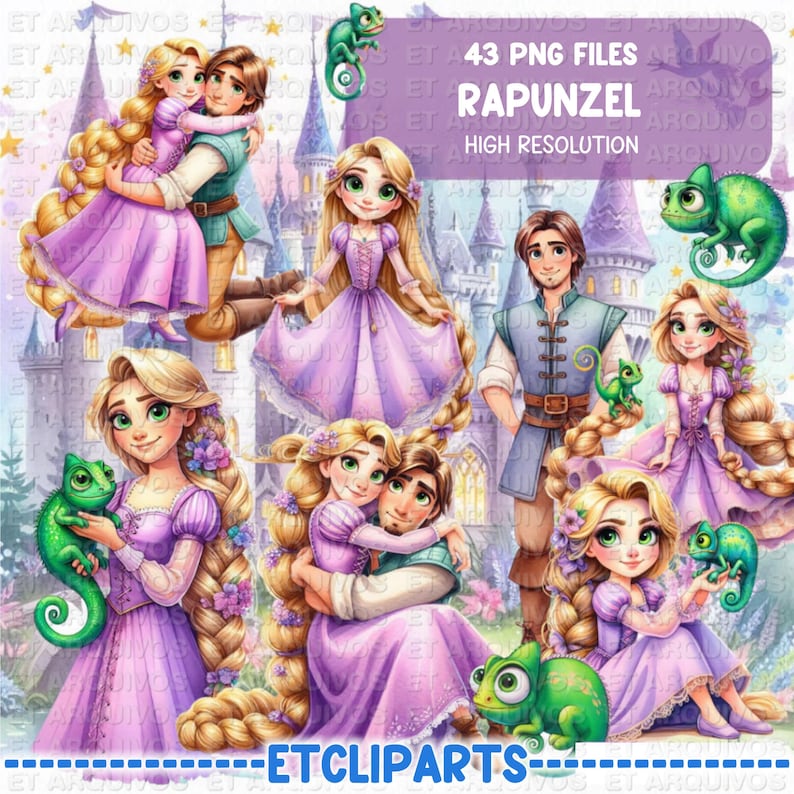 Tangled Rapunzel Watercolor Digital Kit Clipart Png - Etsy