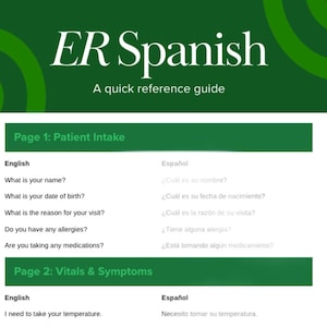 Medical Spanish for the ER: Printable 3-Section Phrase Guide (Digital PDF)