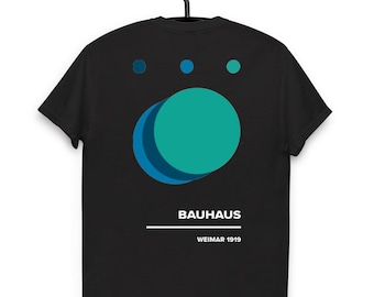 バウハウスTシャツ：ウォルター・グロピウス幾何学模様デザイン、綿100