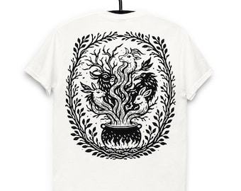 Folk Witchcraft T-Shirt, Dark Folklore Art Tee, Magical Animal Illustration, Gothic Folk Horror Design, Witch Aesthetic Shirt, Unisex Cotton