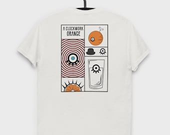 Unisex T-shirt Mechaniczna Pomarańcza, Minimalistyczny design, Kubrick, Burgess, Unisex T-shirt, Vintage, Popularny film, Popularna książka