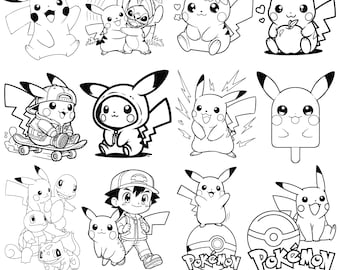 Pikachu Svg Bundle, Cartoon Svg Bundle, Poke Clipart, Pikachu Outline Svg, Poke Silhouette, Pikachu Svg TTF , Cartoon Silhouette Svg,Png