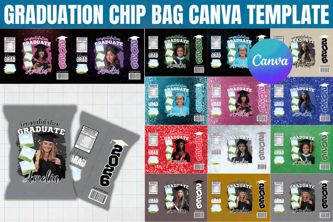 Graduation Chip Bag Template Canva – Class of 2026 Party Favor ...