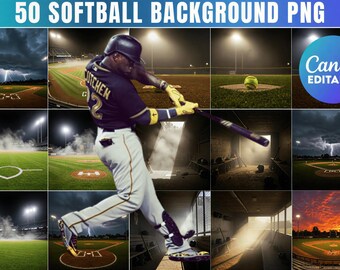50 Softball Background PNG Bundle, Canva Editable Sports Photo Backdrops, Softball Field Backgrounds Digital Download