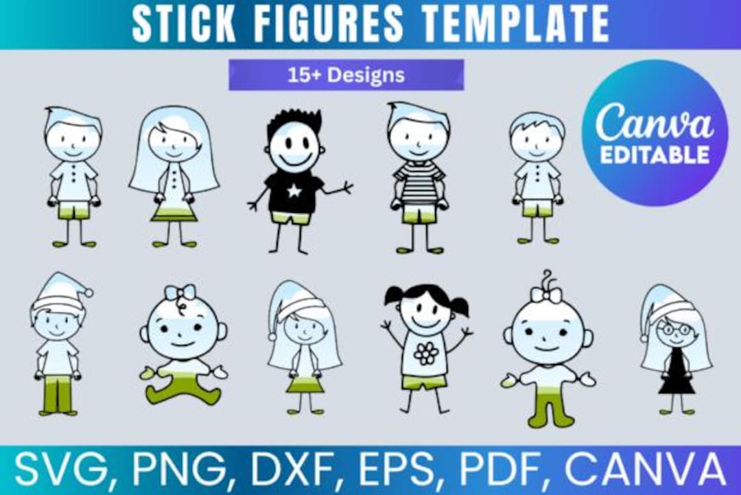 Stick Figures Template Bundle, Canva Editable Stick People SVG PNG ...