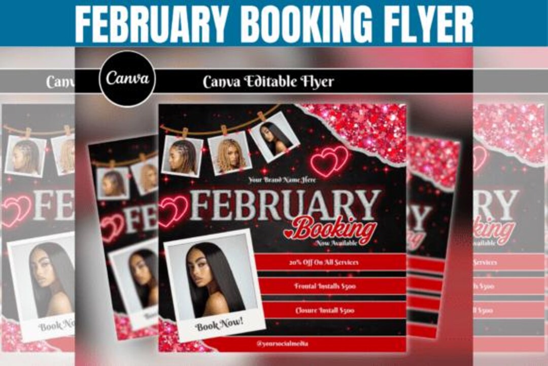 February Booking Flyer Canva Template, Editable Beauty Business Flyer ...