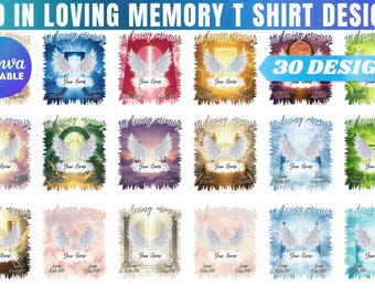 30 in loving memory t shirt designs, memorial shirt canva templates, funeral remembrance photo tribute, editable digital download