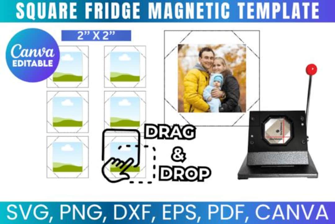 Square Fridge Magnet Canva Template 2x2 | Editable Photo Magnet ...