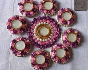 Set di lumini decorativi Rangoli a forma di rosa, decorazione Diwali, regalo di nozze indiano