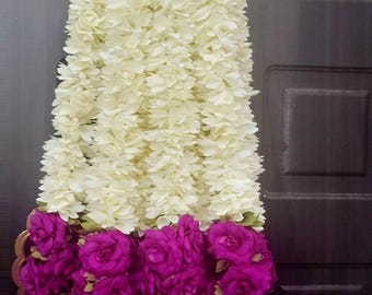 White Jasmine & Rose Garland, Indian Wedding Decor, 1.5ft (10 Pcs)